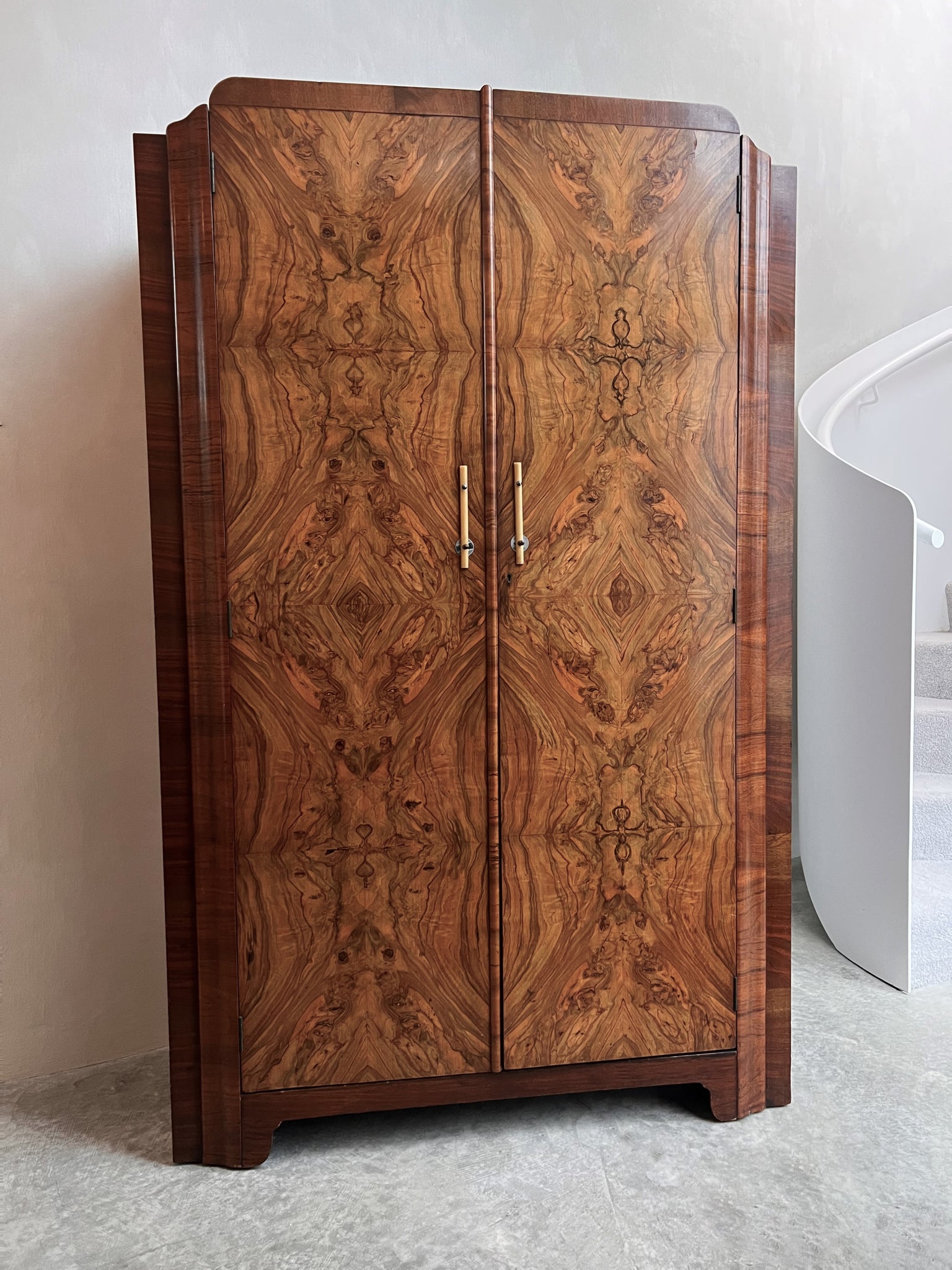 1940's Burlwood Armoire Wardrobe Mid Century Swag
