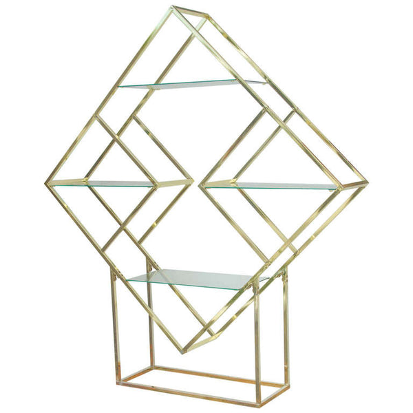 Milo Baughman style Brass Diamond Etagere