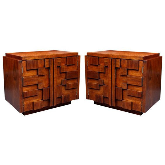 Pair of Brutalist Nightstands by Lane USA