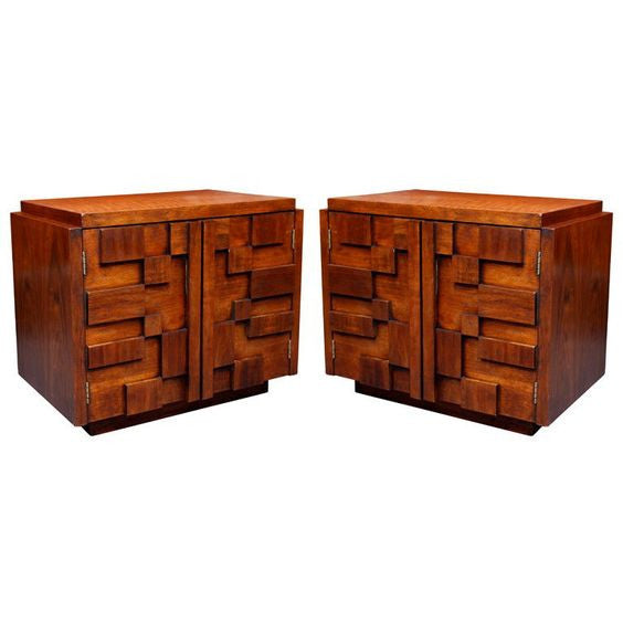 Pair of Brutalist Nightstands by Lane USA