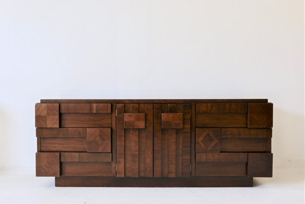 SOLD Brutalist Cubist Style Credenza by Lane Altavista Mid