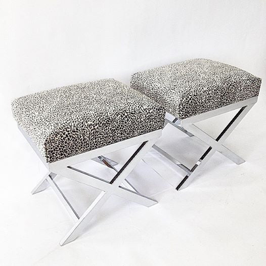 Italian Chrome X Base Footstools, 1975