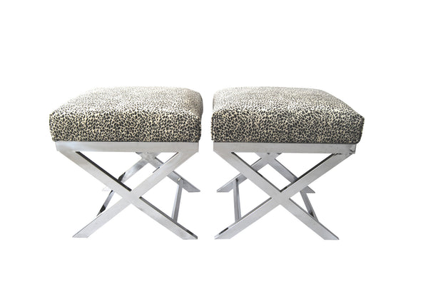 Italian Chrome X Base Footstools, 1975