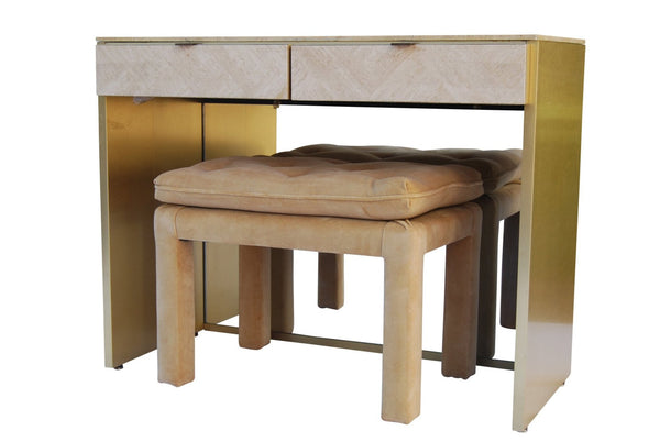 Travertine and Brass desk/console by Ello Furniture