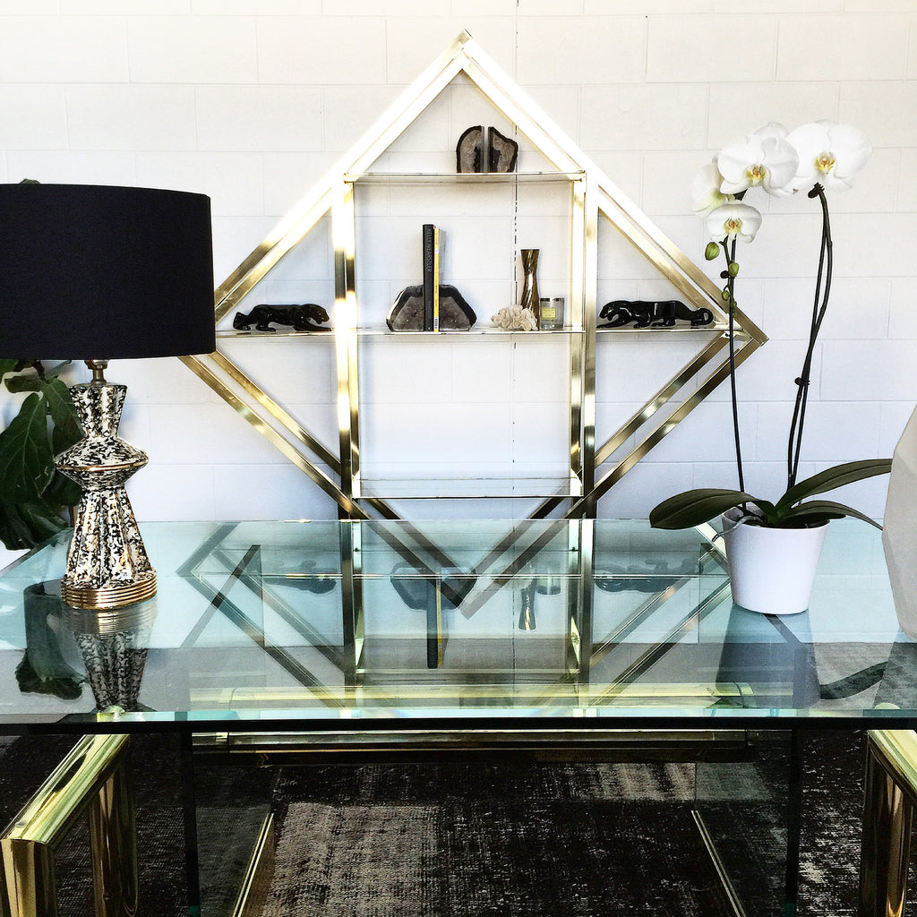 Milo Baughman style Brass Diamond Etagere – Mid Century Swag