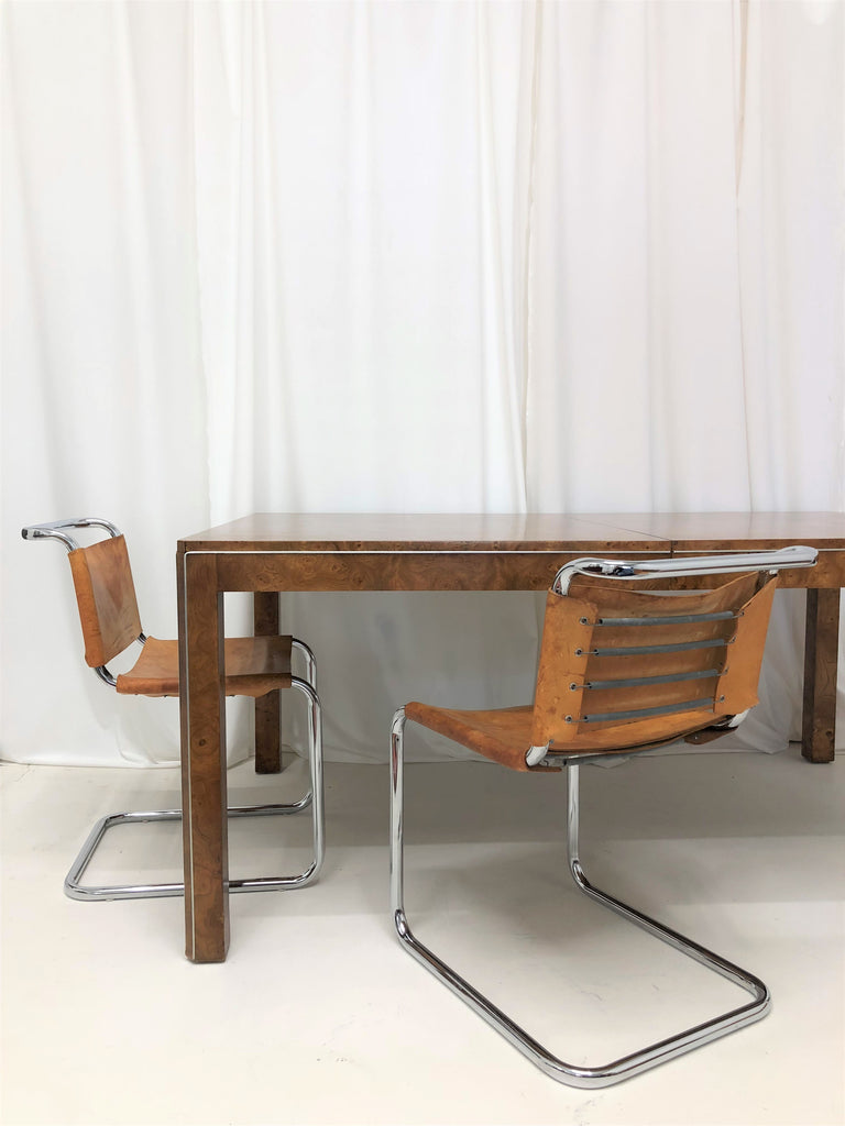 SOLD Milo Baughman Parsons style Burlwood Dining Table