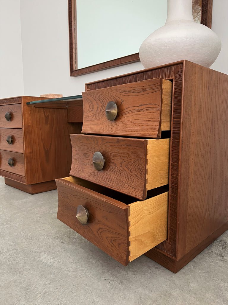 Rare Paul Frankl Dresser & Brutalist Mirror for Brown Saltman USA