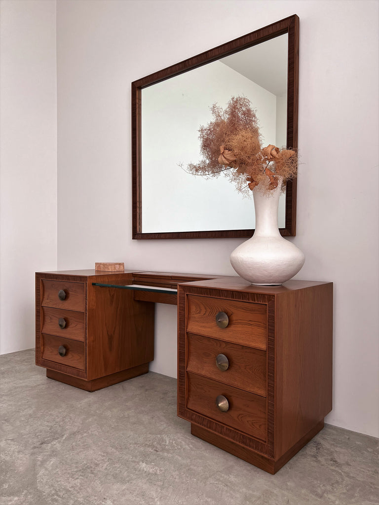 Rare Paul Frankl Dresser & Brutalist Mirror for Brown Saltman USA