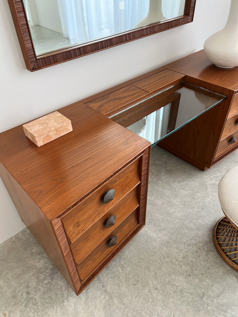 Rare Paul Frankl Dresser & Brutalist Mirror for Brown Saltman USA