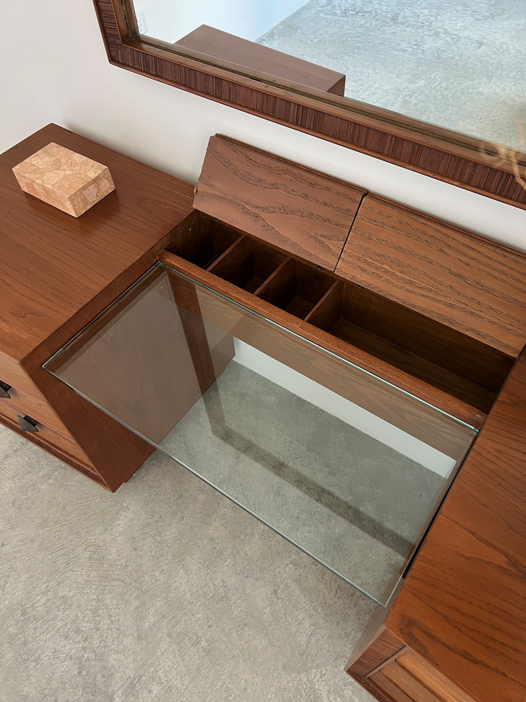 Rare Paul Frankl Dresser & Brutalist Mirror for Brown Saltman USA