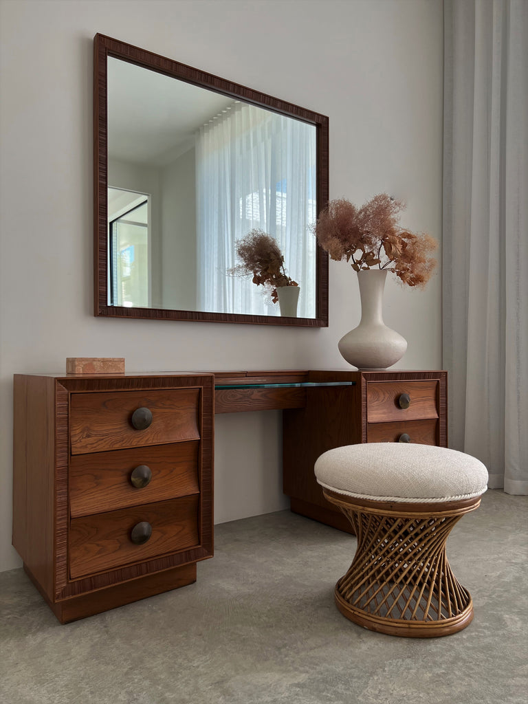 Rare Paul Frankl Dresser & Brutalist Mirror for Brown Saltman USA
