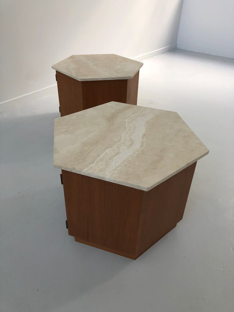 Travertine and Teak Nightstands