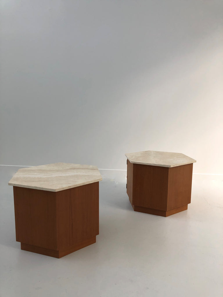 Travertine and Teak Nightstands
