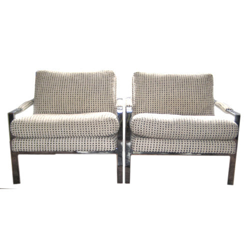 Pair of Milo Baughman Chrome Armchairs