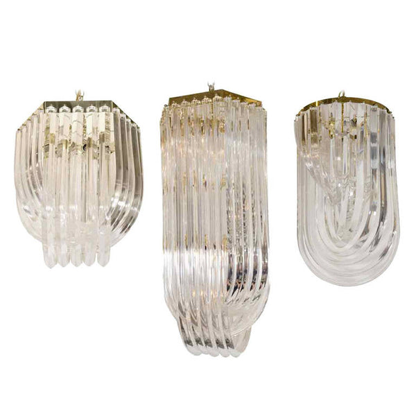 Vintage Art Deco Lucite Ribbon Chandeliers