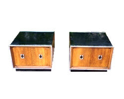 Pair of John Stuart Walnut and Chrome Nightstands